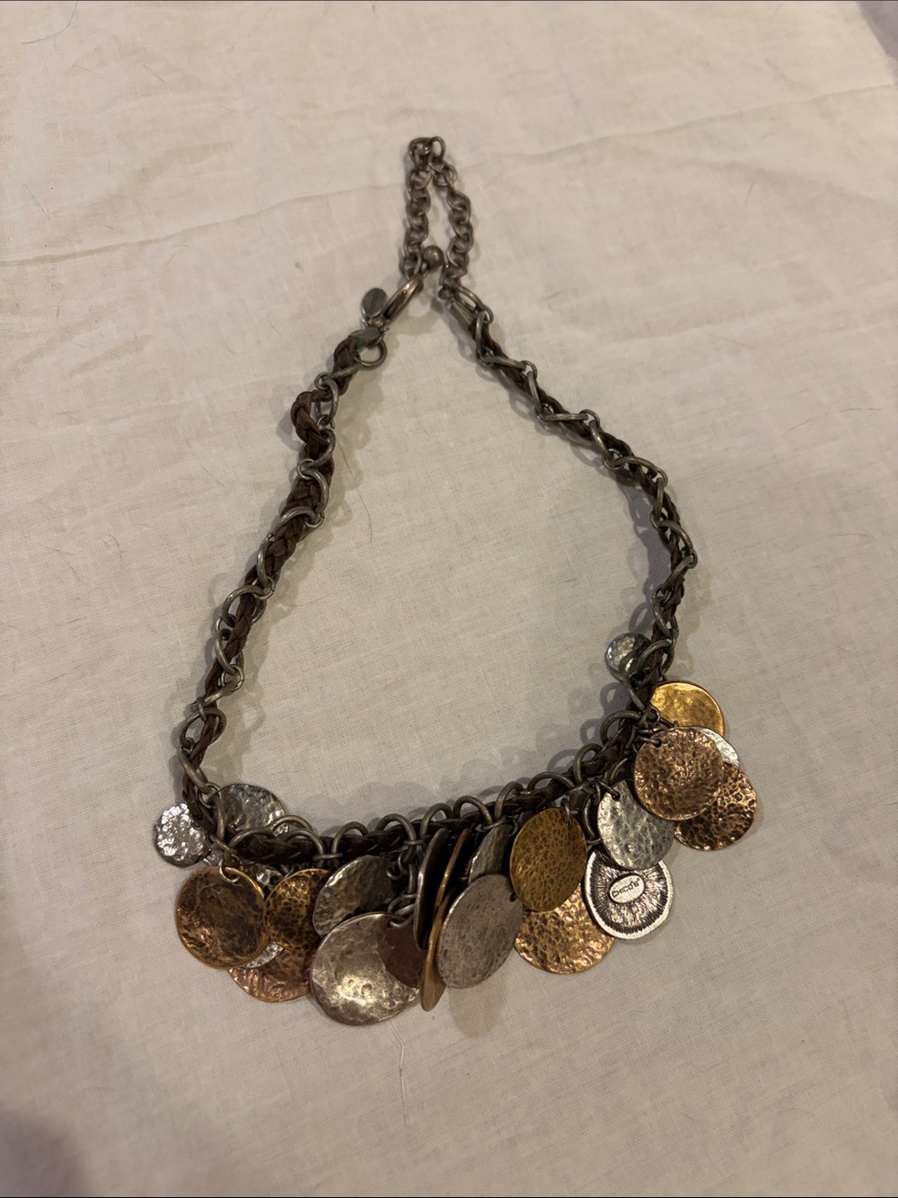 Chico's Two-Tone Hammered Disc Charm Necklace - Gold & Silver
